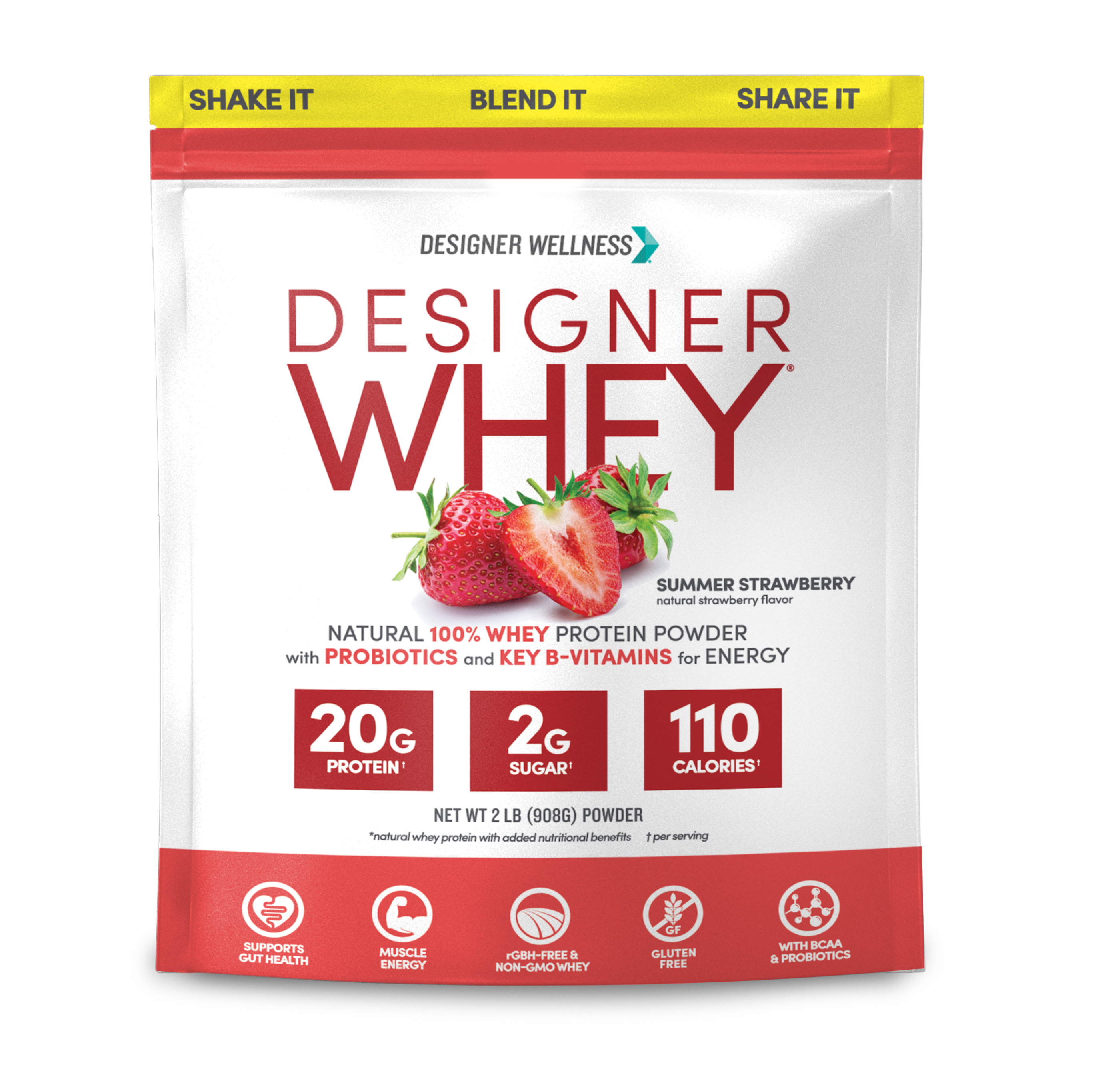 Strawberry Designer Whey 2 lb : 100% Whey Protein Powder - Designer Protein®