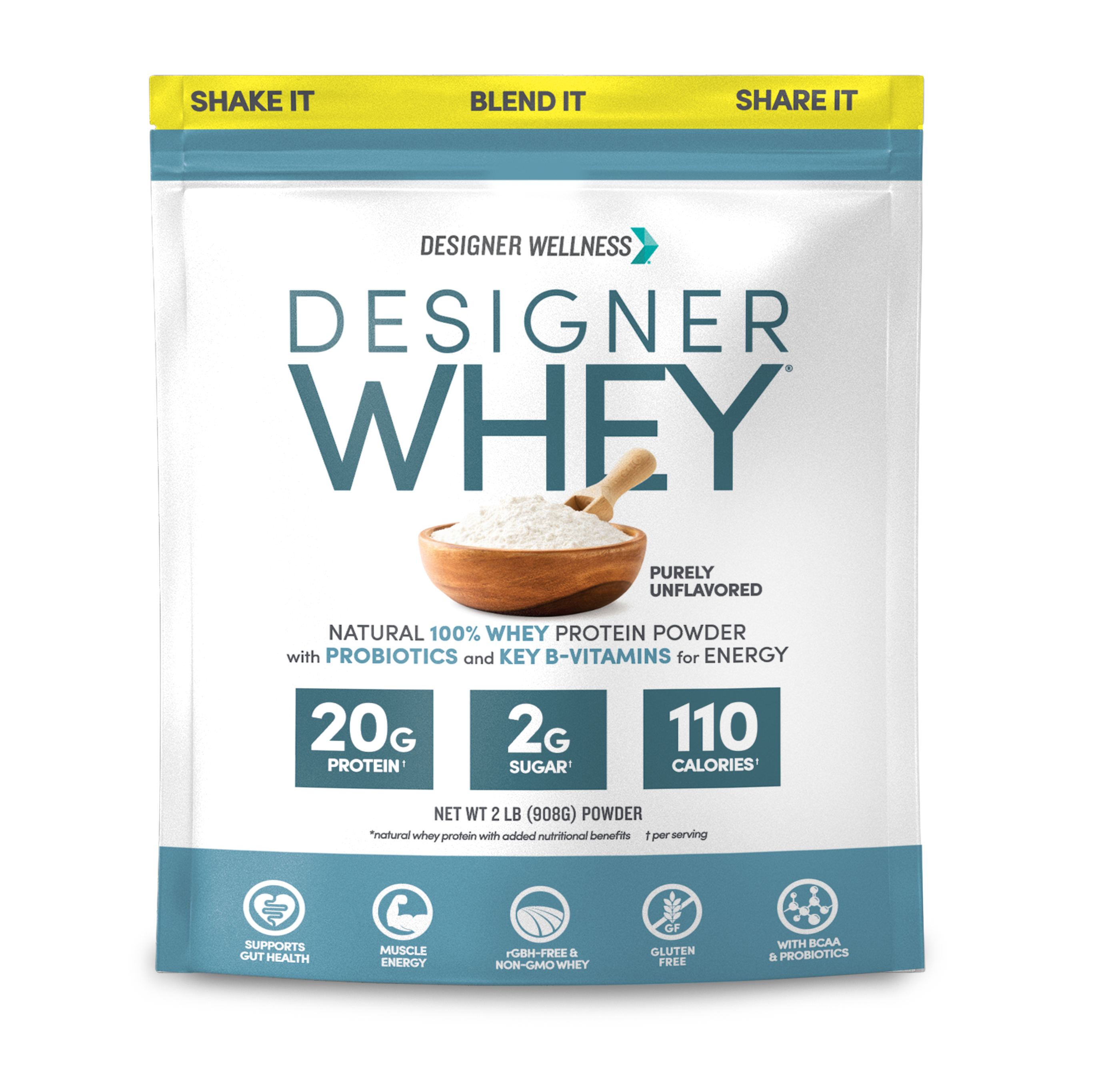 Unflavored Designer Whey 2 lb : 100% Whey Protein Powder- Designer Protein®