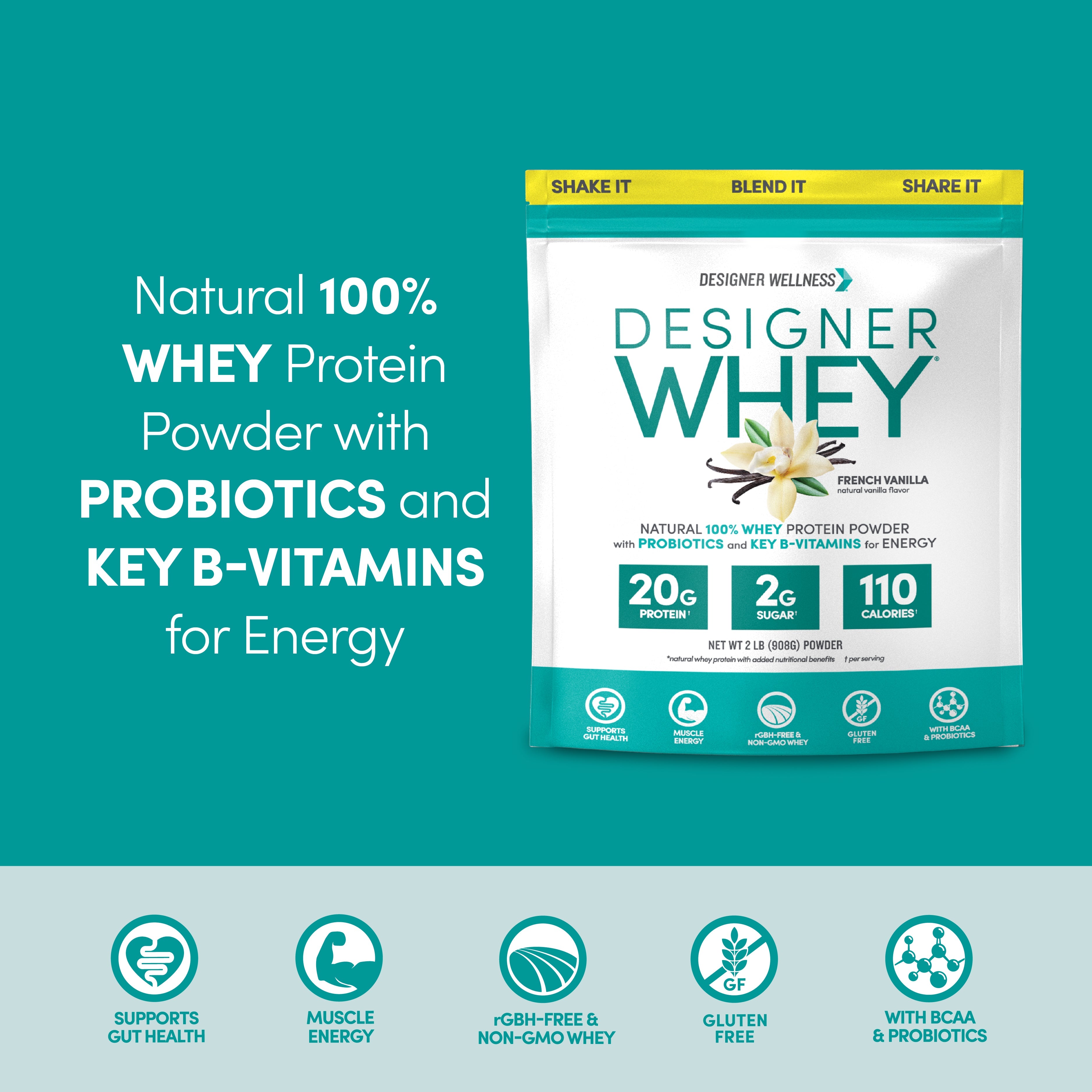 Vanilla Designer Whey 2 lb : 100% Whey Protein Powder- Designer Protein ®